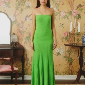 Robe Longue Bustier Verte | Coupe Sirène | Plissée et Élégante