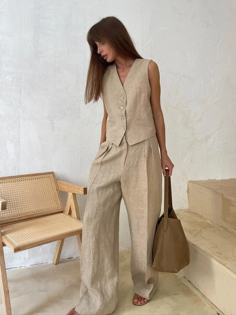 Ensemble Lin Femme | Gilet Sans Manches & Pantalon | Style Naturel et Estival – Image 2