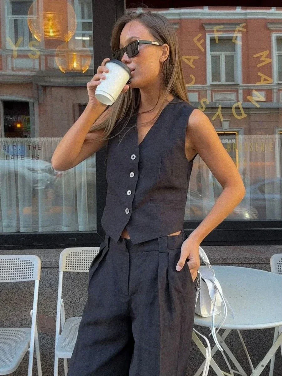 Ensemble Lin Femme | Gilet Sans Manches & Pantalon | Style Naturel et Estival – Image 7