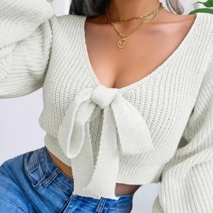 Knot Front Short Sweater | Cotton | Feminine, Elegant and Comfortable