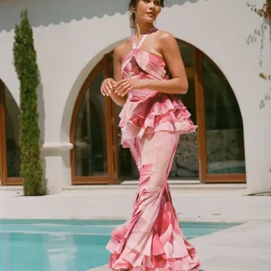 Robe longue à volants - imprimé fleuri