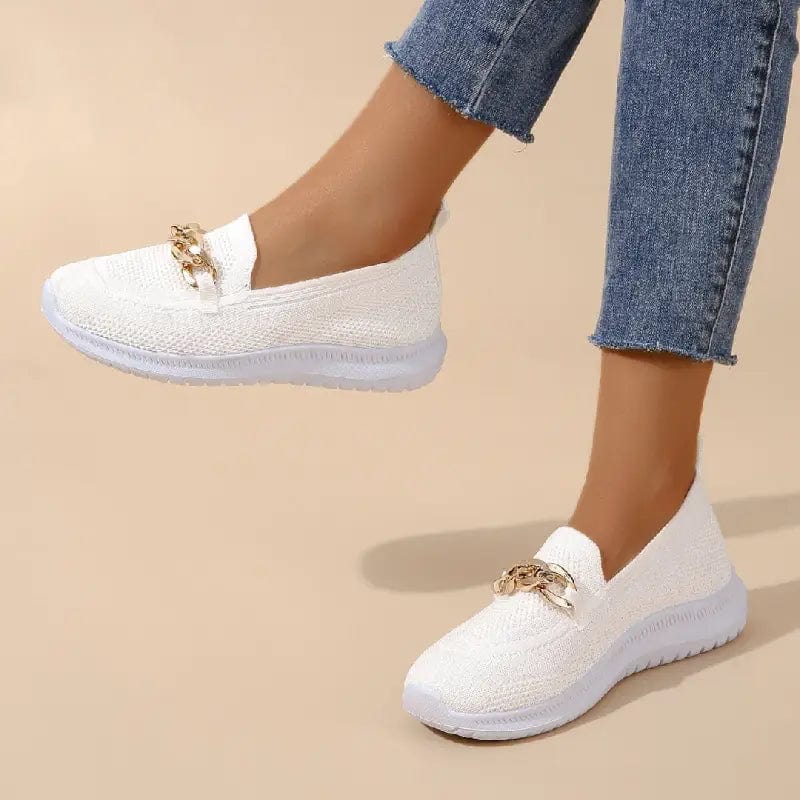 White Knitted Loafers with Gold Chain | Casual Elegance and Lightweight Comfort – Image 8