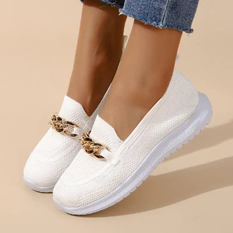 White Knitted Loafers with Gold Chain | Casual Elegance and Lightweight Comfort – Image 3