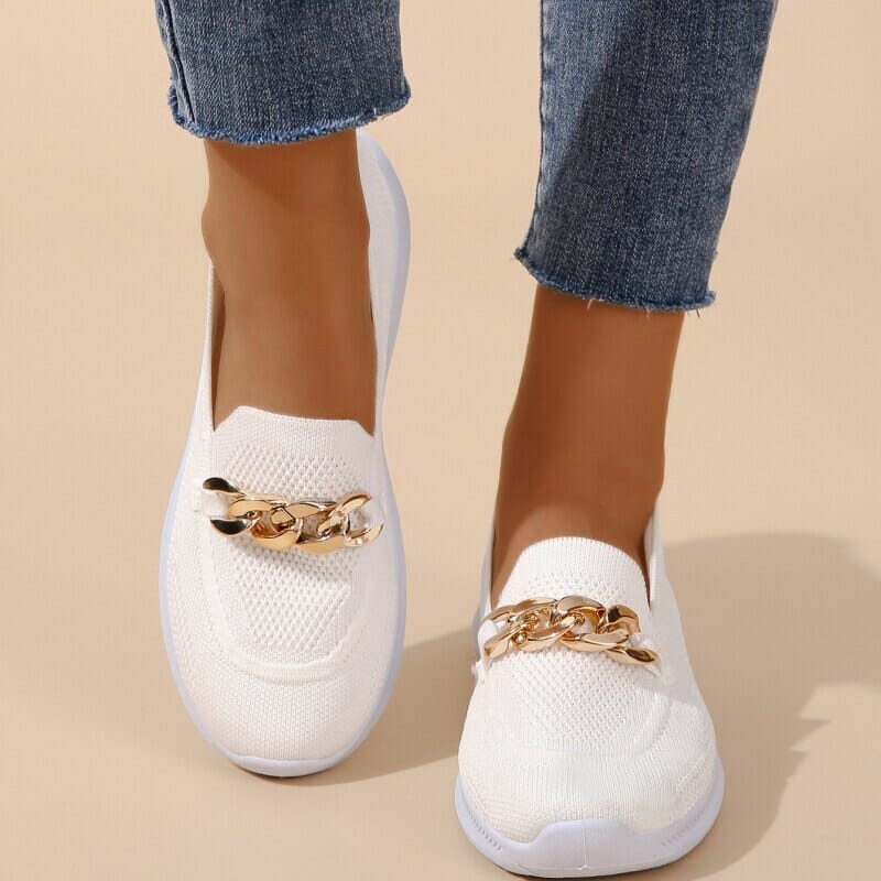 White Knitted Loafers with Gold Chain | Casual Elegance and Lightweight Comfort – Image 7