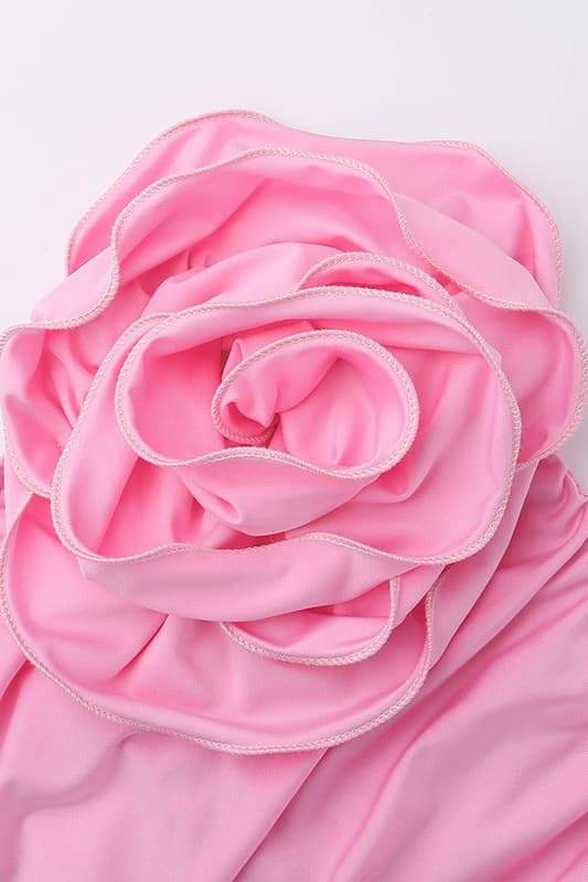Robe Rose Bustier | Drapée et Ajustée | Fleur en Tissu Élégante – Image 6