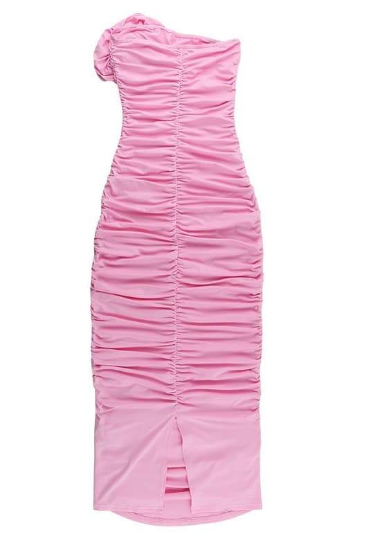 Robe Rose Bustier | Drapée et Ajustée | Fleur en Tissu Élégante – Image 9