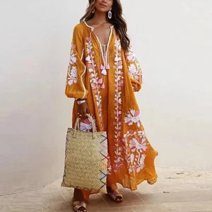 Robe Longue Bohème Brodée | Élégance Naturelle et Esprit Estival