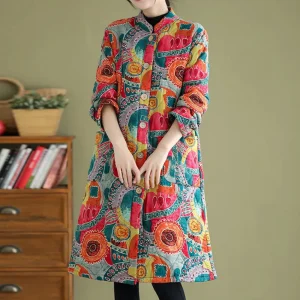 Multicolored Long Coat | Cotton | Artistic and Comfortable Style