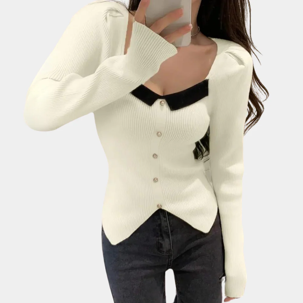 Buttoned Waisted Top | Cotton | Elegant, Contrasting and Feminine – Image 5